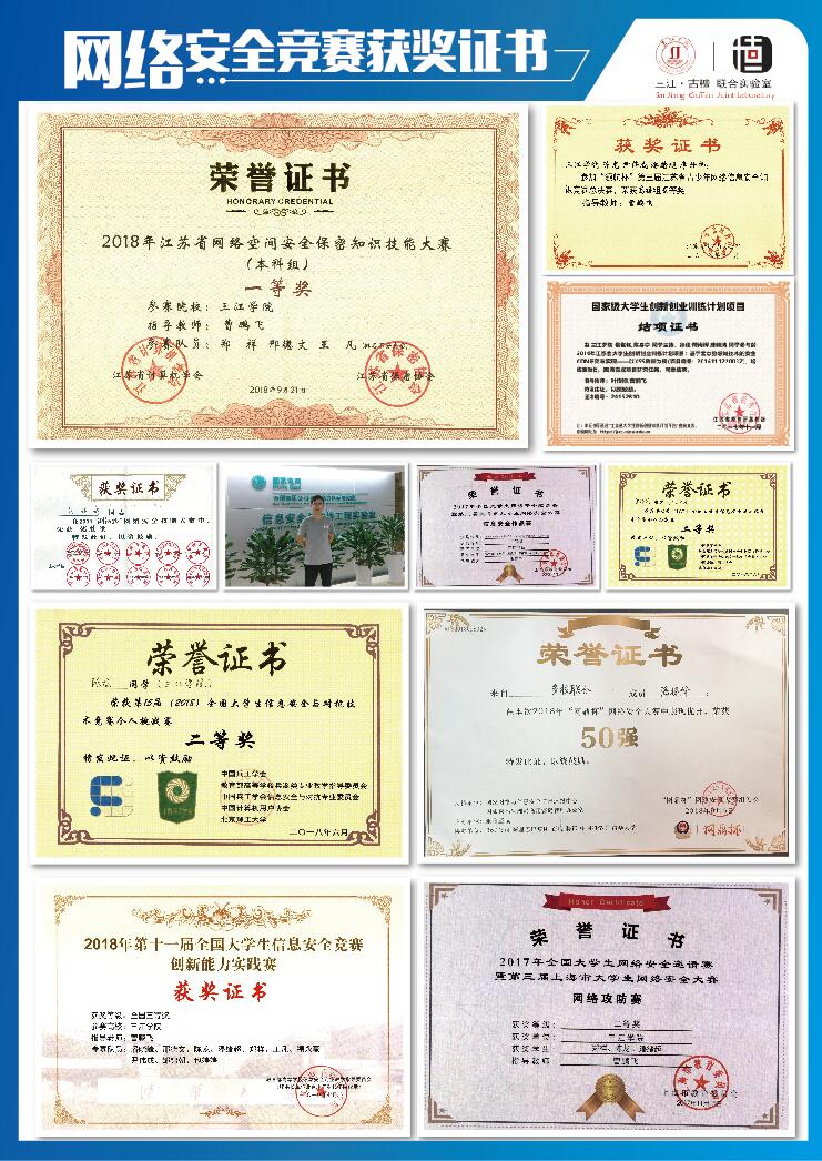 2018全国大学生网络安全邀请赛一等奖 部分学生获奖证书